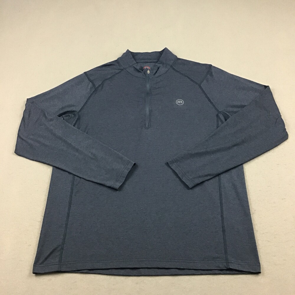 Travis Mathew Sweater Men Large Blue 1/4 Zip Golf Pullover Logo Golfer Collar L